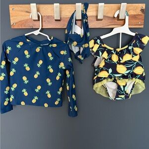 Old Navy Kids Swim Bikinis - Navy and Yellow Pineapple Print